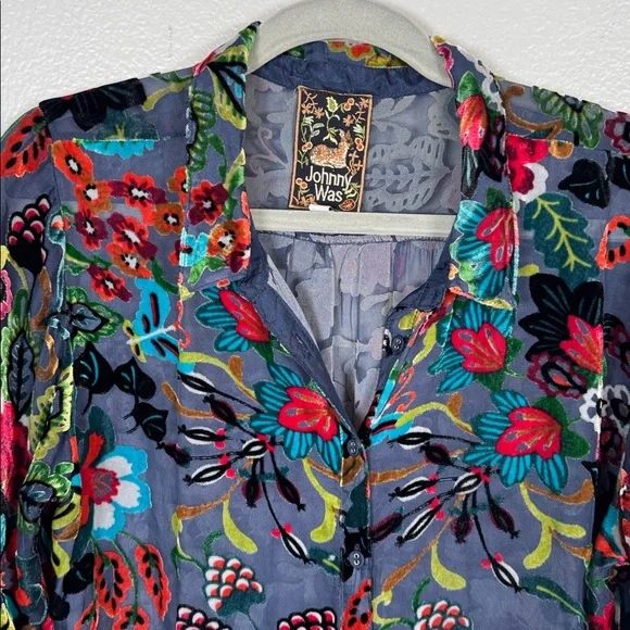 Johnny Was Minto Burnout Yrene Blouse Colorful Silk Blend Size Medium - Picture 4 of 10